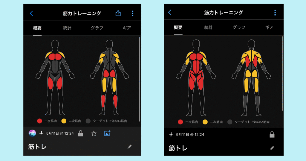ガーミン筋トレモード アプリ画面