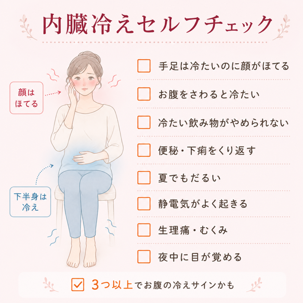 内臓冷えのセルフチェックリスト。手足の冷えやほてり、静電気など気づきにくい内臓冷えのサインを柔道整復師が解説。