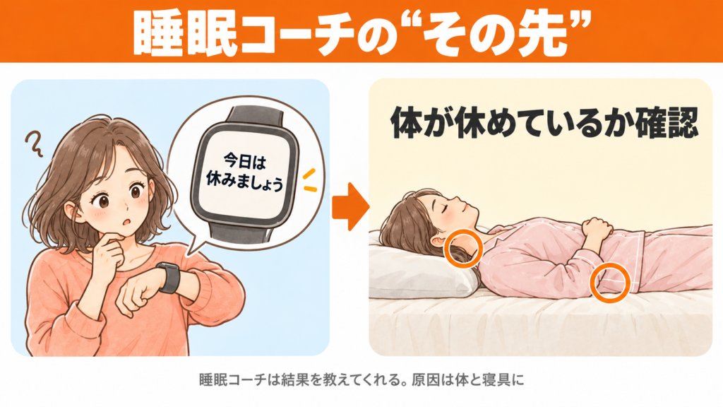 ガーミンの睡眠コーチのアドバイスのあとに確認したい、首と腰が休めているかのチェック