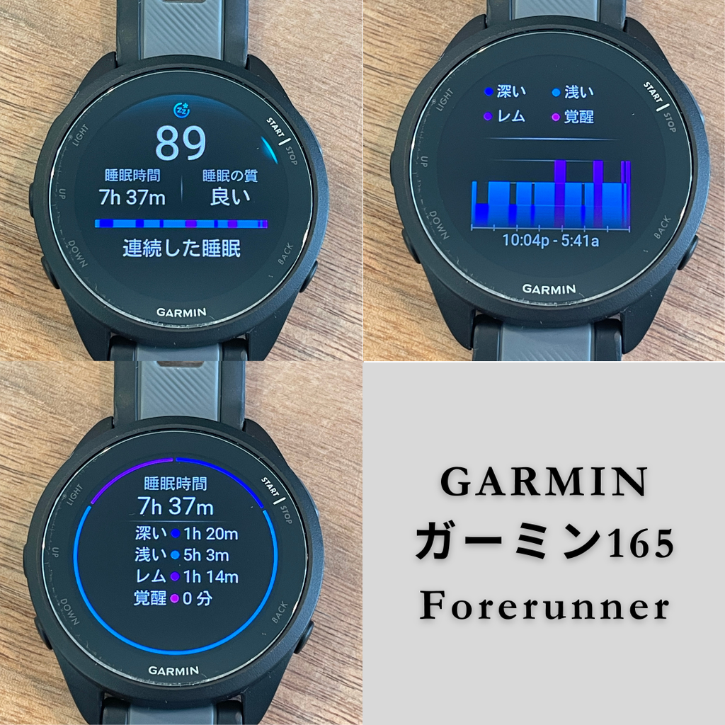 ガーミン165の睡眠スコアの表示画面。